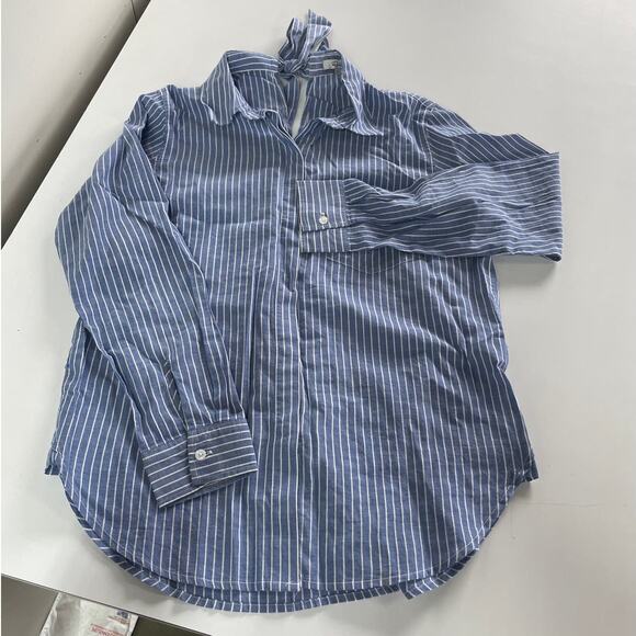 Rails Top Womens Small Blue Mimi Maldives Stripe Button Down Bow Neck Blouse - Picture 8 of 9